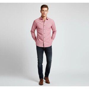 Banana Republic Men's Slim Fit Long Sleeve Casual Shirt Pink/White Size Medium